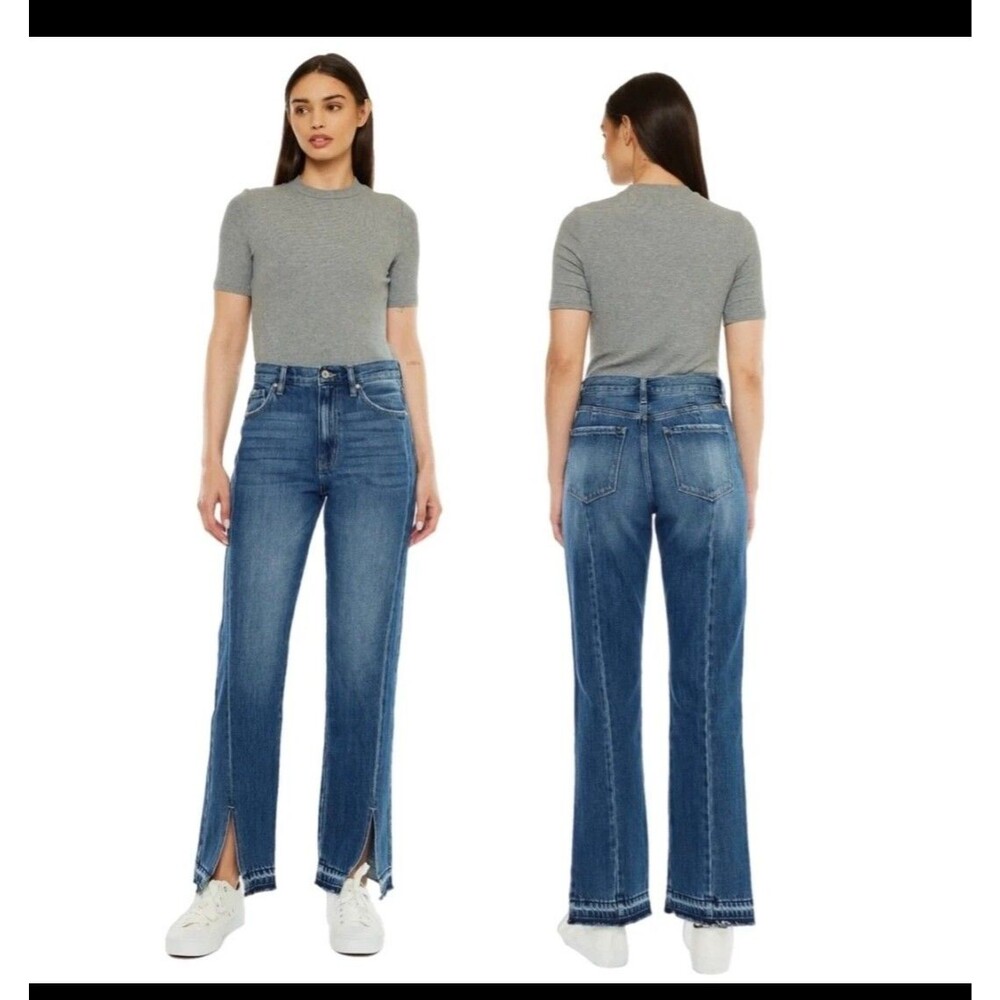 Kancan Jeans Vintage 90s SZ 11/29 Womens Kick Pleat Blue High Rise Wide Leg